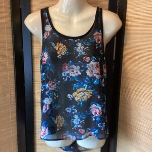 💗 Vintage Y2K MUDD sheer tank black floral XS scoop neck EUC